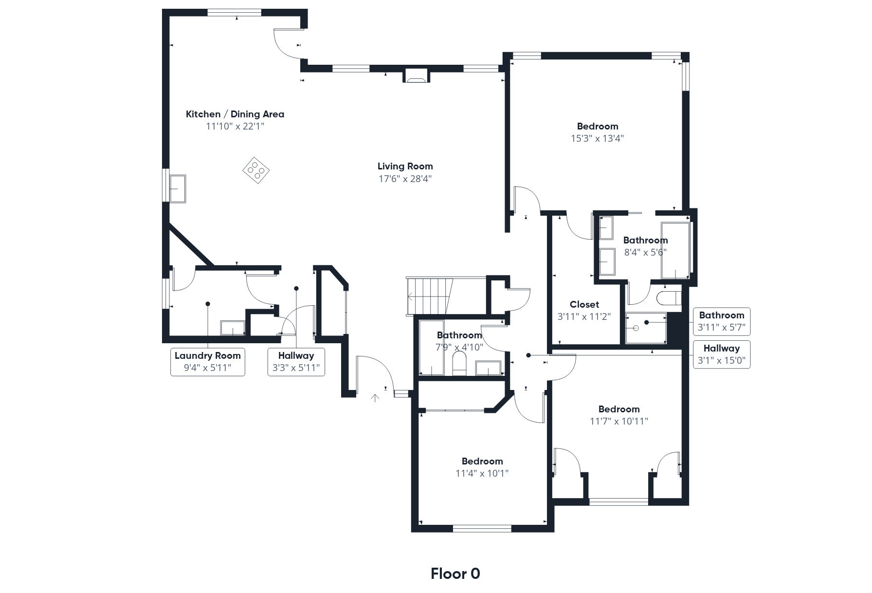 Professional 2D black and white architectural floor plan